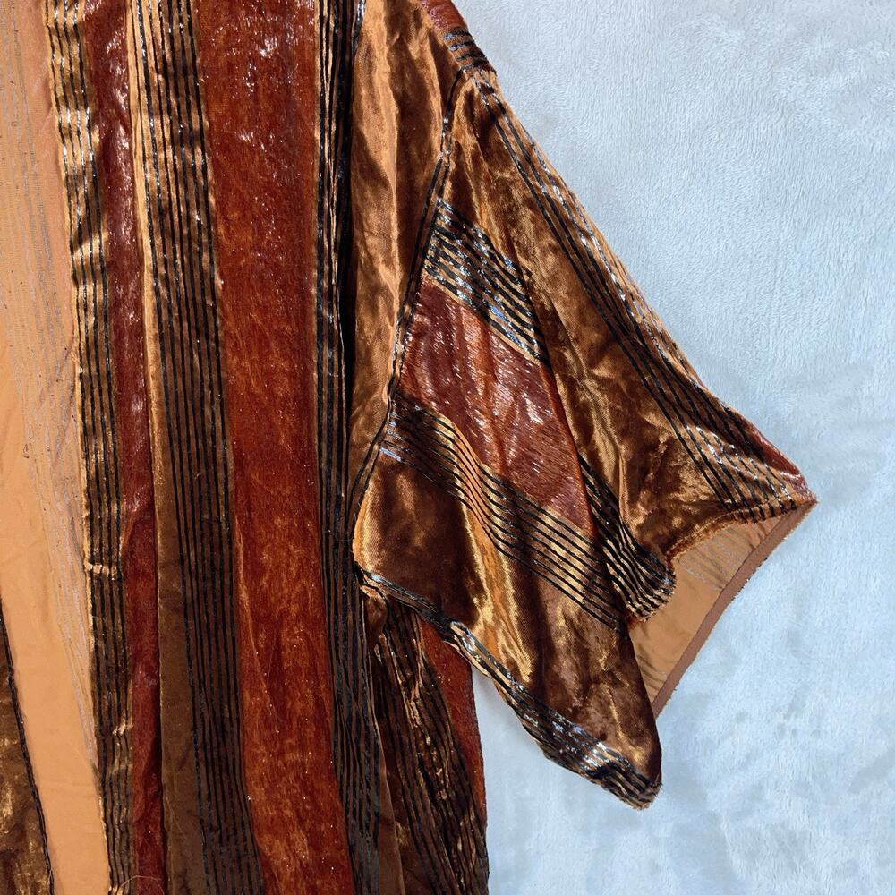 Ett:Twa by Anthropologie Long Velvet Kimono Cardigan M/L Petite Metallic Rust - Picture 4 of 11